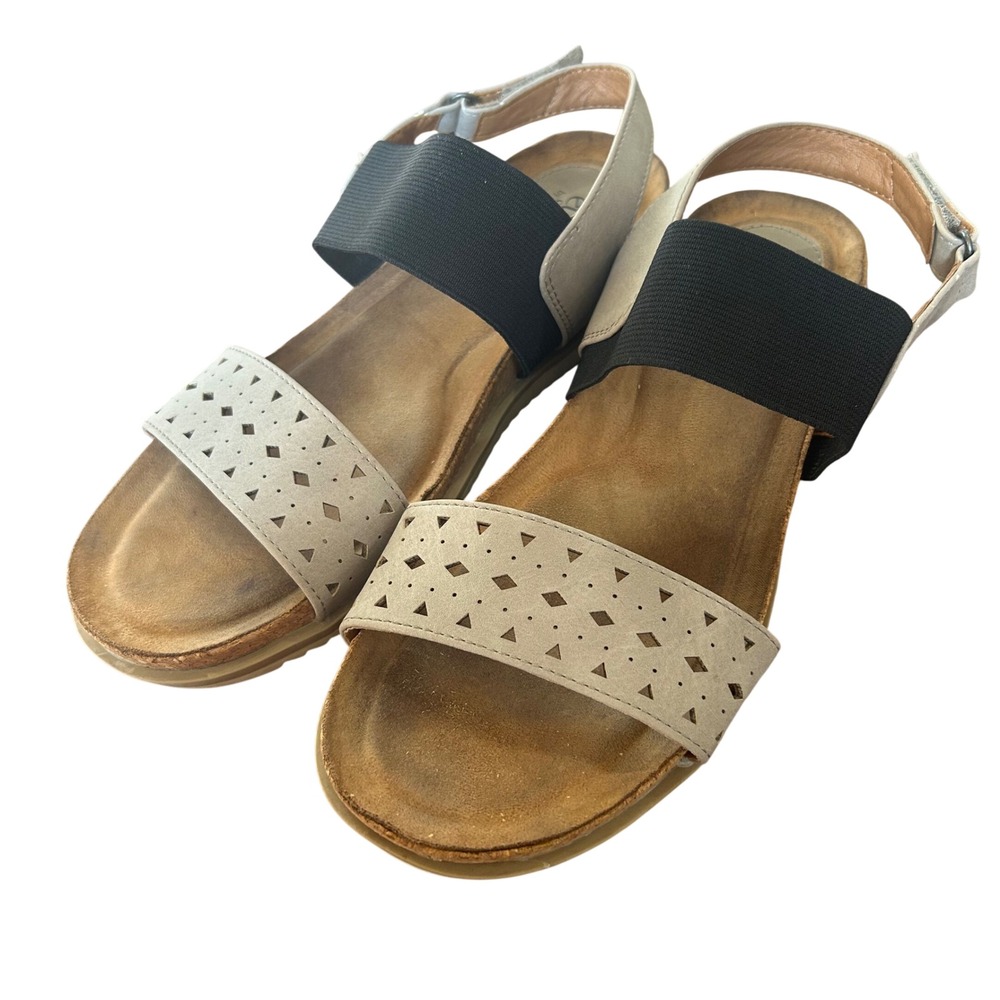 Eurosoft Metallic Sandals Women Grey Black Laser Cut Elastic Strappy Layla II 8M
